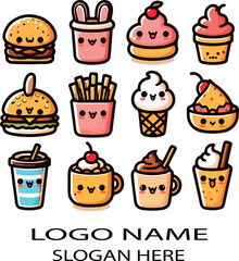 kawaii food set logo icon vector .
