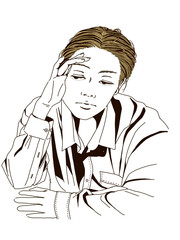 Monochrome Line Art of a Thoughtful Womaan – Stylish Pose and Expression