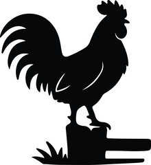 Illustrator Rooster standing proudly on a fence post Silhouette vector