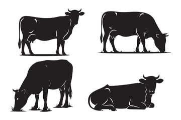 Black and white vector illustration of a cow silhouette, a farm animal icon
