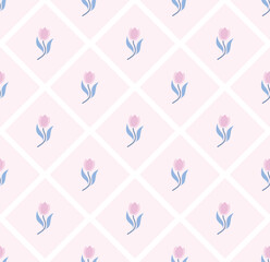 Cute flower pattern. Cute tulips flower seamless pattern vector. Pink floral wallpaper. Texture for print fabric, pottery, textile, cards, scrapbooking, batik, tile, paper. Cute pattern. Tulip pattern