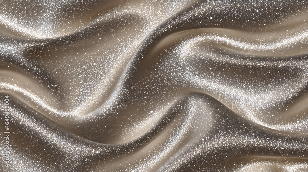 Poster a close up of shimmering beige fabric with soft folds and sparkling glitter accents creating a luxur