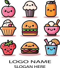kawaii food set logo icon vector .