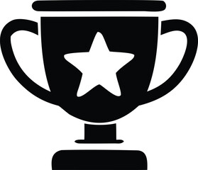 Simple black silhouette of a trophy with a star emblem symbolizing victory and achievement