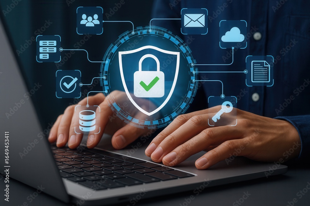 Poster cybersecurity data protection,secure login concept with digital lock icon,it security interface,netw