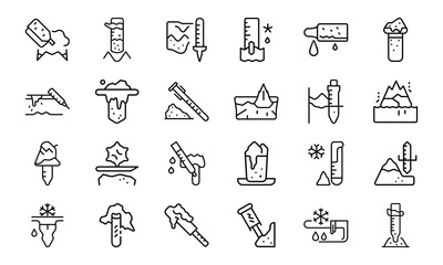 Set of 24 Science and Laboratory Line Icons Chemistry, Biology, Physics, Research, Safety, and Technology Symbols in Minimal Outline Style