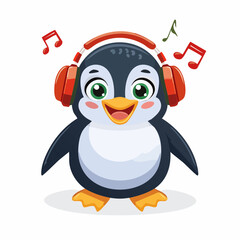 Obraz premium Penguin's Joyful Jingle A Cartoon Penguin Listening to Music with Headphones