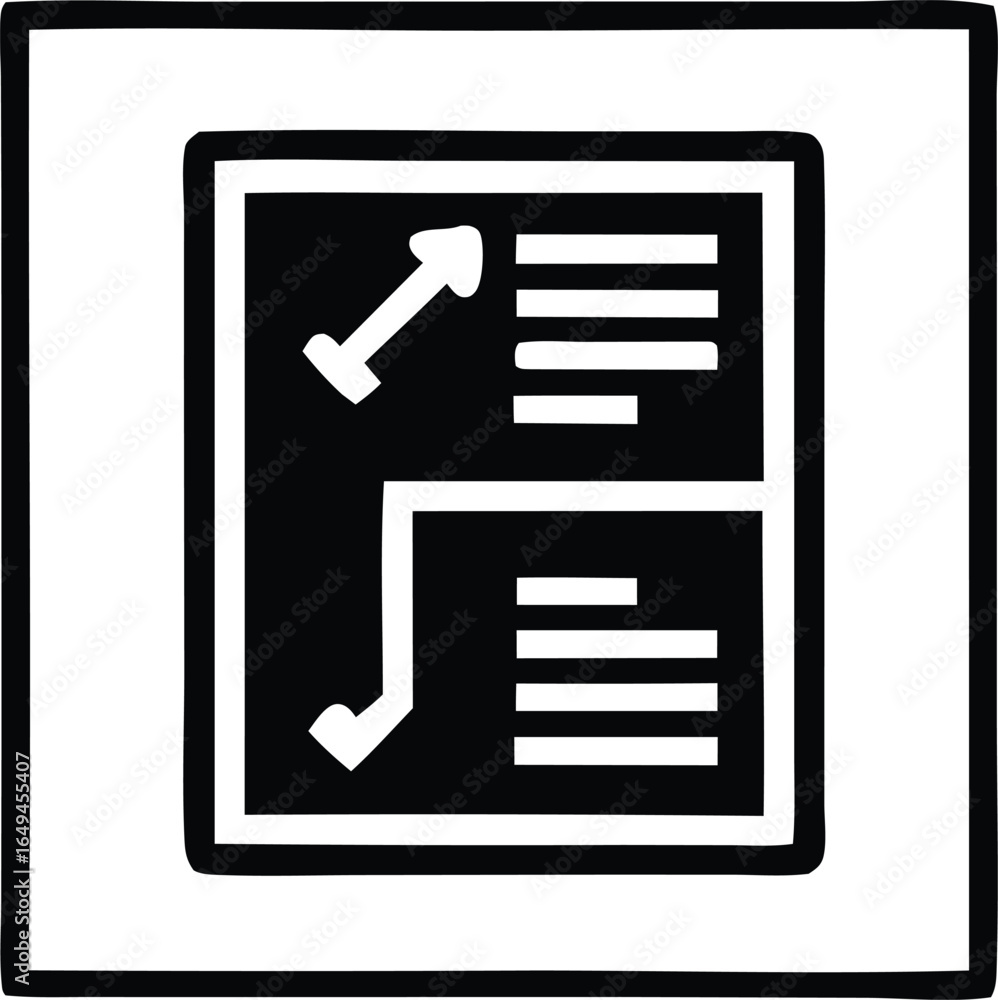 Poster Abstract illustration of two distinct sections with lines and a hammer like symbol in the top section