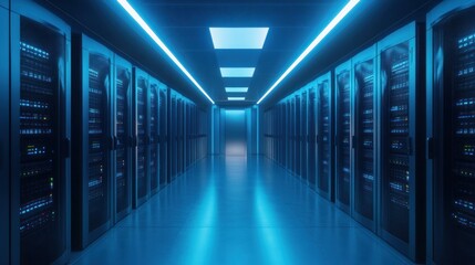 Modern server room, illuminated