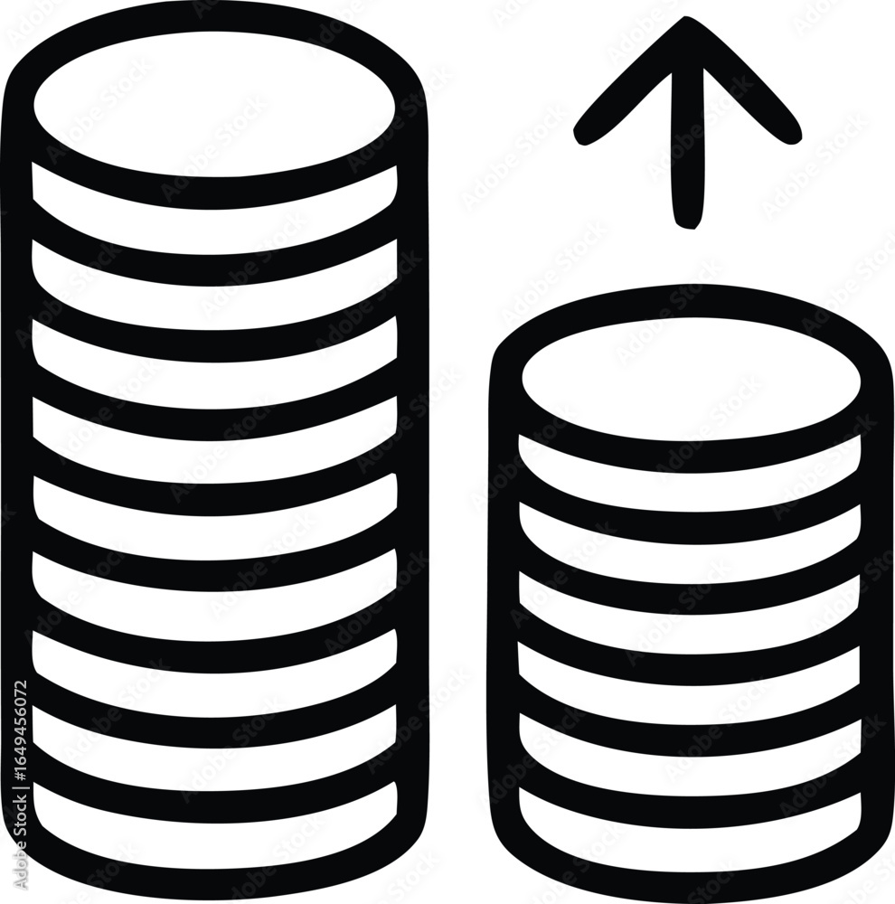 Poster visual representation of financial growth and increasing wealth through stacked coins and an upward 