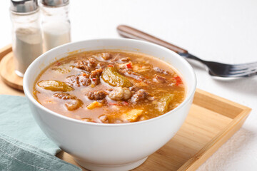 Kikil banci. cow feet or beef with spicy and sour soup from banyuwangi, east java.