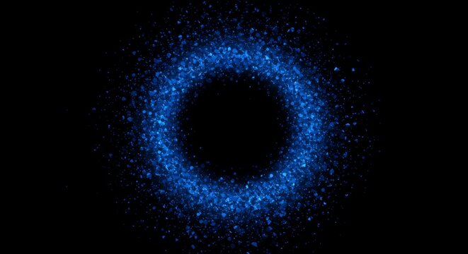 Blue particle burst explosion creating symmetrical wing formation on black background, abstract digital energy visualization for technology and creative design projects - Powered by Adobe
