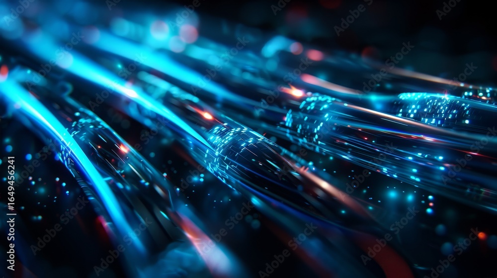 Poster a vibrant digital hexagonal pattern with glowing neon lights creating a futuristic, tech-inspired vi