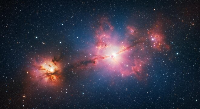 Flame Nebula NGC 2024 and emission nebula complex near Alnitak star in Orion Belt region with bright stellar formation astrophotography