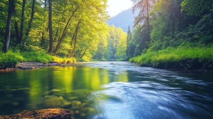 Obraz premium Serene forest river scene