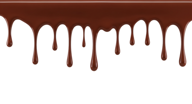 Photo of melted dark chocolate dripping isolated on transparent background