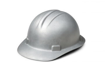 Fototapeta premium Silver hard hat protecting industrial workers, representing safety gear against workplace hazards on clean transparent background