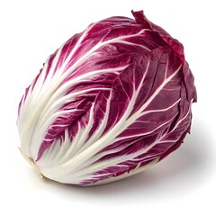 Obraz premium Variegato di Verona Radicchio Distinctive Italian Chicory with Creamy White Leaves Gently Blushed in Burgundy on Pure White Background for Gourmet Botanical Beauty and Culinary Elegance