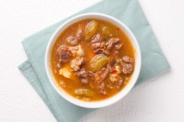 Kikil banci. cow feet or beef with spicy and sour soup from banyuwangi, east java.