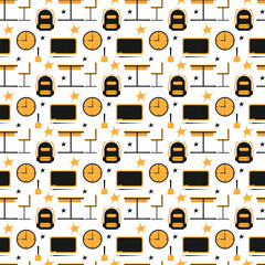 Seamless back to school pattern. Repeating background with student item and supply