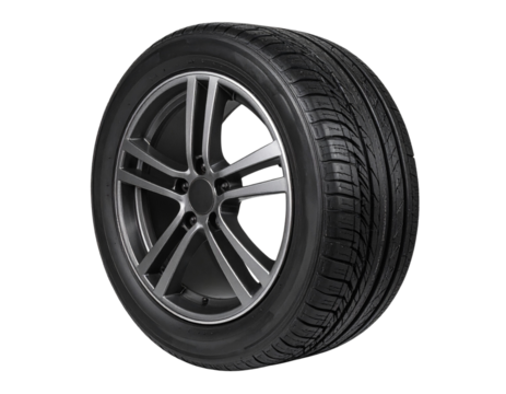 Angled Perspective of Tyre Highlighting Tread and Sidewall, Transparent Background