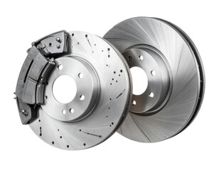 Angled Side Perspective of Car Brake with Detailed Caliper and Rotor, Transparent Background