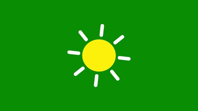 Rotating green sun icon animation with bright radial glow on dark background, perfect for eco friendly energy presentations, nature themes, and summer visuals in ultra HD.
