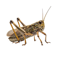 Fototapeta premium Detailed close-up of a brown grasshopper on transparent background