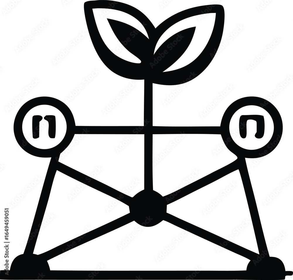 Poster abstract geometric representation of a growing plant connected to nodes symbolizing growth and inter
