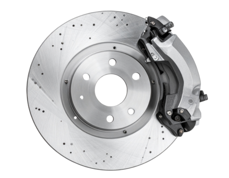  Front View Car Brake Disc with Caliper, Isolated PNG