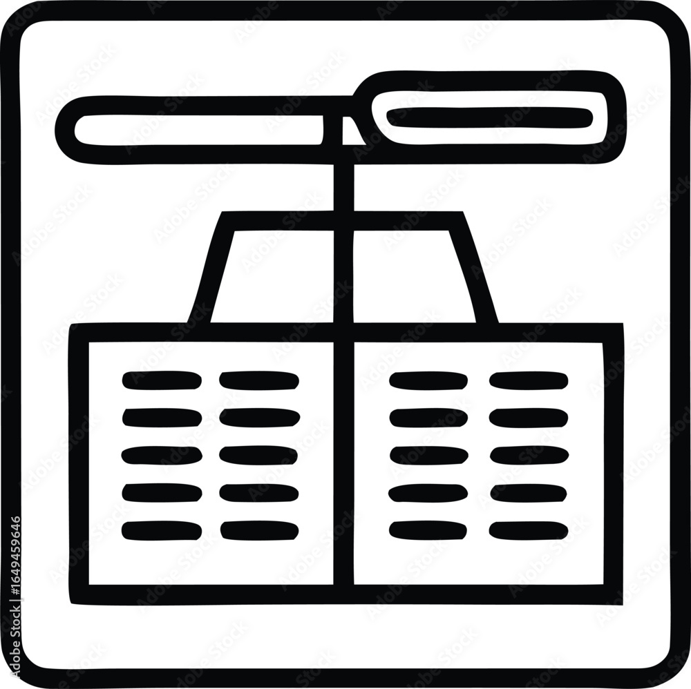 Poster stylized hand drawn icon representing a network switch connecting multiple devices in a simplified d