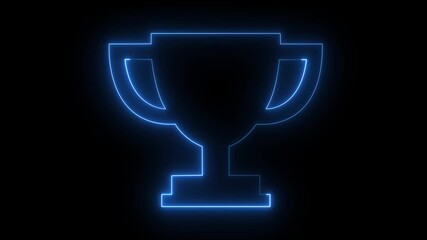 glowing Neon prize cup icon animation on black background. Winner trophy symbol icon animation . neon cup with win pictogram. 4k motion video graphic. - Powered by Adobe