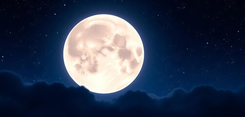 Realistic vector illustration of a full moon and starry midnight sky, ideal for digital art backgrounds,   digital illustration,  galaxy