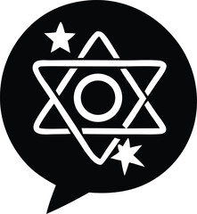 Stylized star of david with stars and concentric circles inside a speech bubble icon
