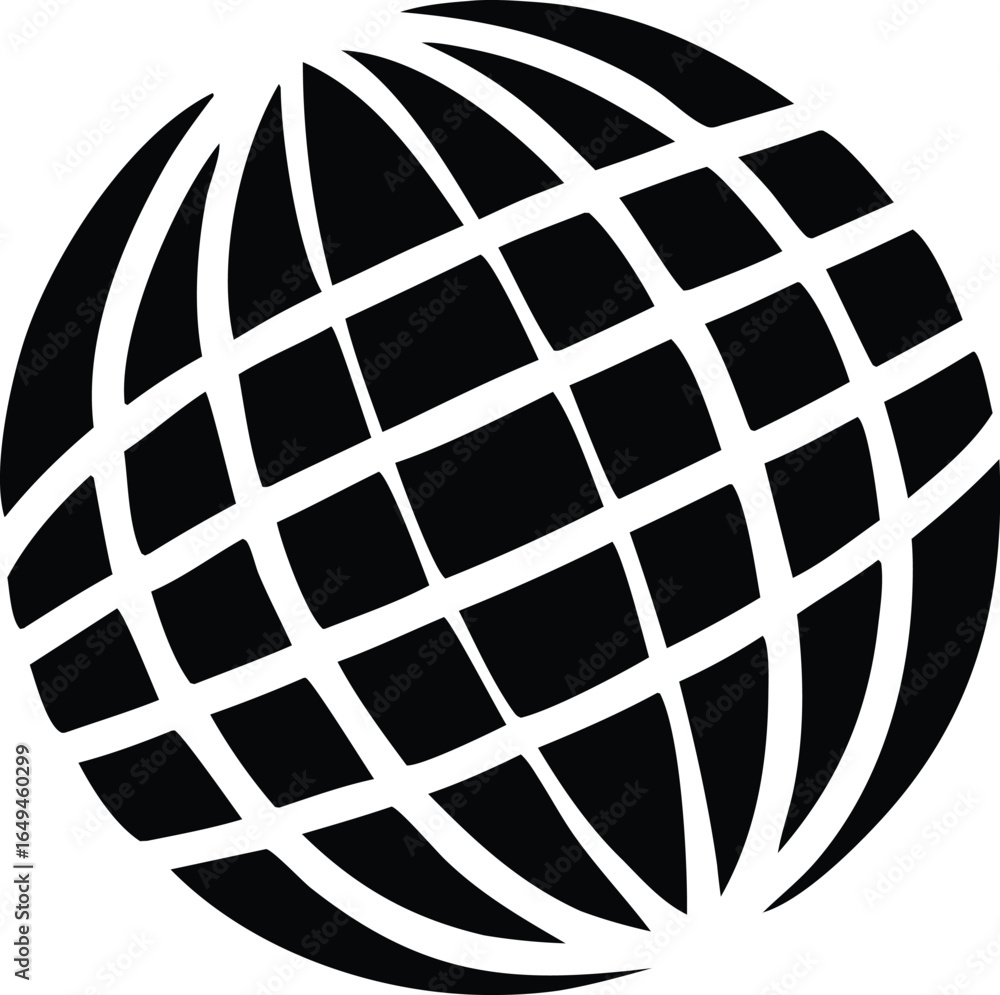 Poster abstract black and white globe symbol with intersecting lines representing global connectivity and n
