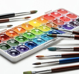 Obraz premium watercolor paints and brushes isolated on white background