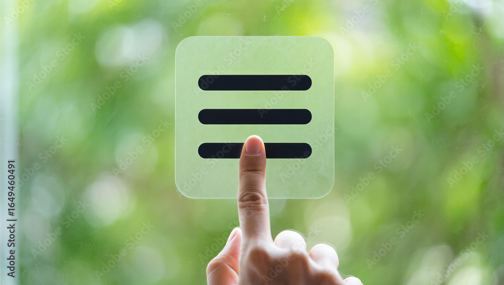 Poster intuitive navigation a finger tapping a transparent screen displaying a menu icon representing seaml