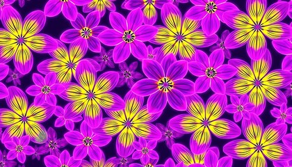 Fototapeta premium Seamless pattern of vibrant neon purple magical flowers , modern, contemporary