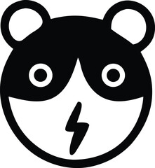 Stylized black and white graphic of a cute hamster face with round ears and a lightning bolt mouth
