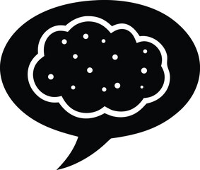 Abstract black and white silhouette of a thought bubble containing a cloud like brain symbol