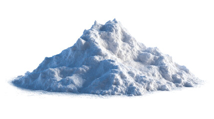 Textured pile of white powder or snow isolated on a clean white background, cut out transparent