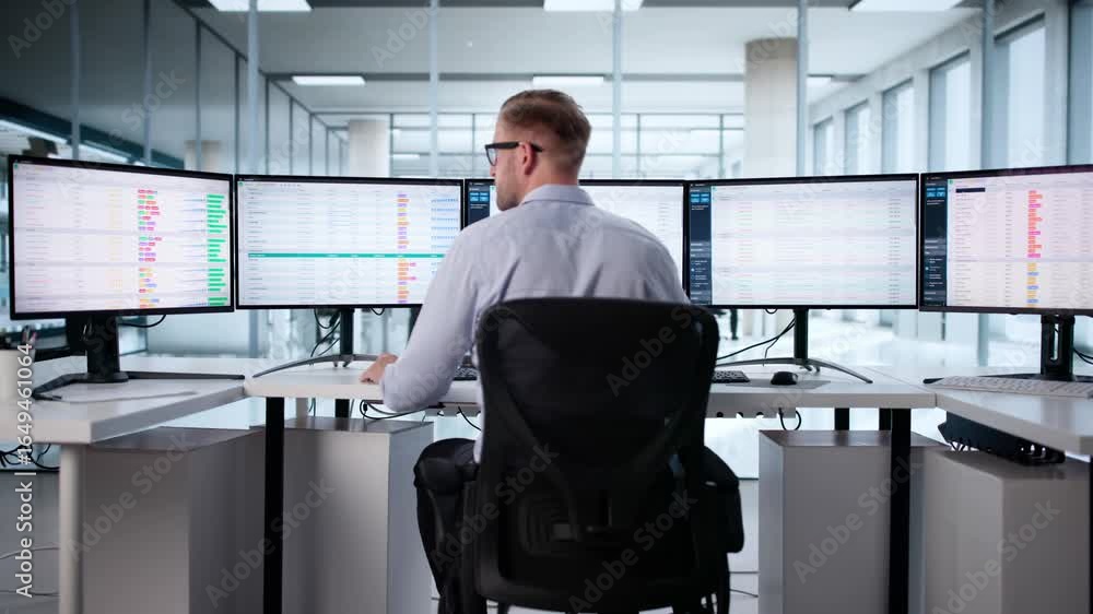 Poster man using computer to code medical data