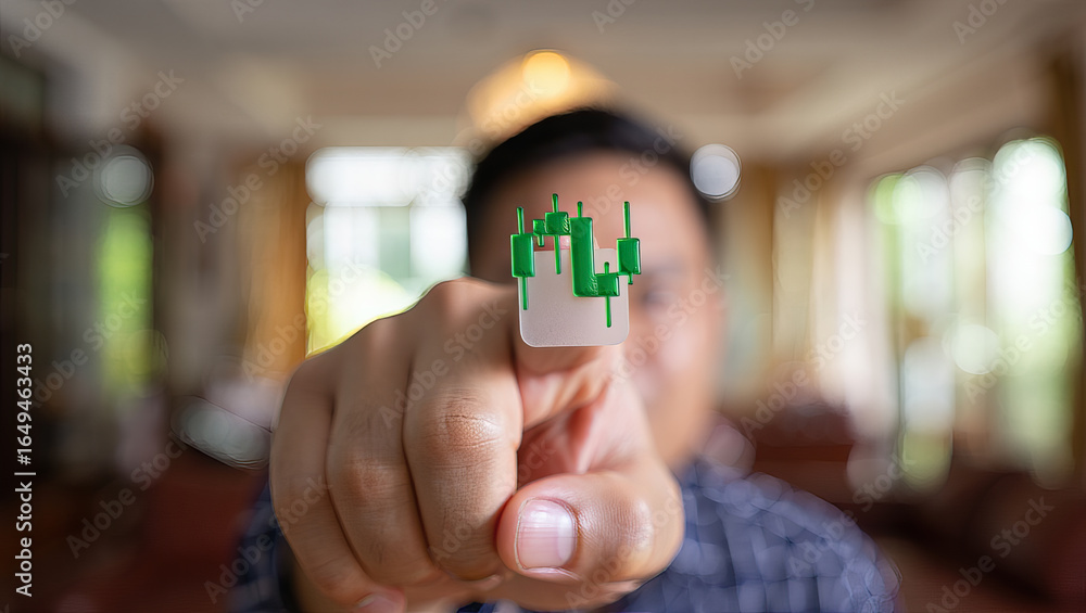 Aufkleber analyzing financial charts with candlestick patterns a hand points to a stock market graph represent