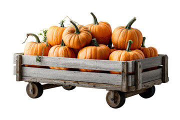 Pumpkin filled harvest cart for autumn