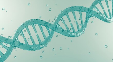 Close-up turquoise DNA double helix molecular structure with visible base pairs in genetics research and biotechnology concept