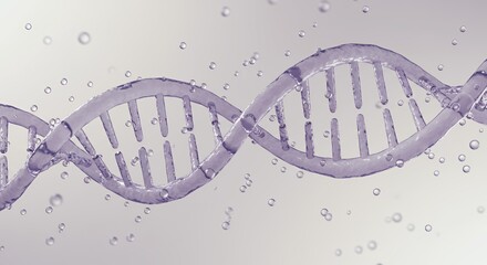 Detailed purple DNA helix molecular strand with base pairs and bubbles for genetics biotechnology pharmaceutical research visualization