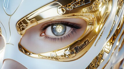 A woman's face with a gold mask on