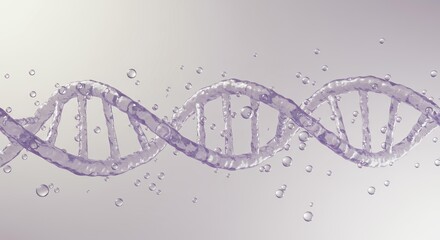 Transparent purple DNA double helix molecular structure with base pairs visible in genetics biotechnology scientific background illustration