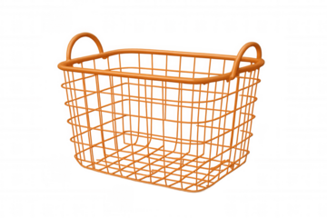 3d rendered orange shopping basket floating against transparent backdrop, waiting for creative digital integration and design applications