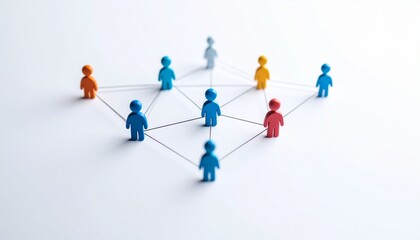 Simple background, connection network with doll icons connected to each other with thin lines